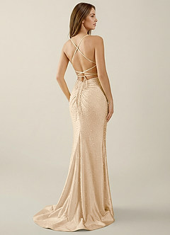 Sylvan Champagne V-neck Hot Rhinestones Corset Prom Dress image2