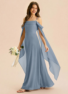 Azazie Moana Junior Linia A Pofałdowany Szyfon Długość podłogi Młodsza druhna Sukienka image2