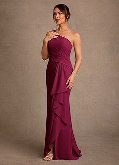 Azazie Floy Mother of the Bride Dresses Burgundy Sheath One Shoulder Chiffon Dress image2