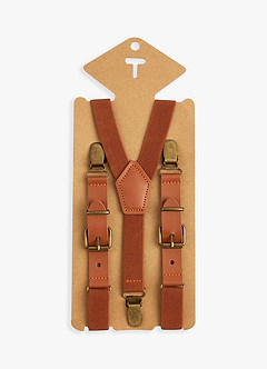 front Boy's Matching Matte Satin Pre-Tied Bow Tie & Suspenders Set