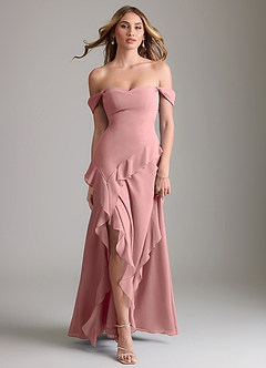 Azazie Sloane Vestidos de damas de honor Vestido de Rosa Polvorienta de Gasa de Corte en A con Escote de Corazón image5
