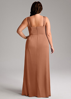 Azazie Denice Robes de demoiselle d'honneur Robe Fourreau en Satin extensible Plissée Bronze image11