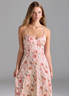 Azazie Mei Bridesmaid Dresses Demure Roses A-Line V-Neck Stretch Satin Dress image6