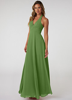 Azazie Tessie Bridesmaid Dresses Basil A-Line V-Neck Pleated Chiffon Dress image3
