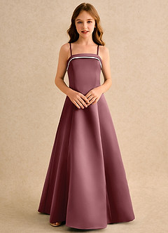 Azazie Izel Girls Formal vestidos de niña de las flores Vestido de Marfil Rosa Del Desierto de Satin Mate de Corte en A con Plisado image6