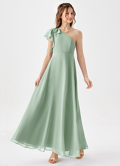 Azazie Arabella Junior Vestido de Agave de Gasa de Corte en A con Volante image4