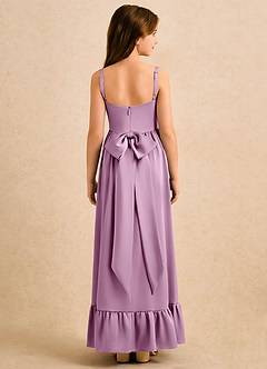 Azazie Maisie Girls Formal Robe Demoiselle D'honneur Fillette Robe Trapèze en Satin extensible Rayé Glycine image2