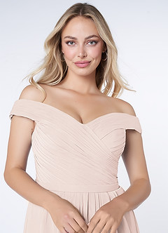 Azazie Audrianna Bridesmaid Dresses Rose Petal A-Line Off-The-Shoulder Gathered Chiffon Convertible Dress image5