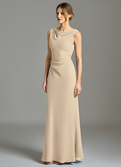 Azazie Kieryn Vestidos de damas de honor Vestido de Champán de Gasa de Corte Sirena con Plisado image3