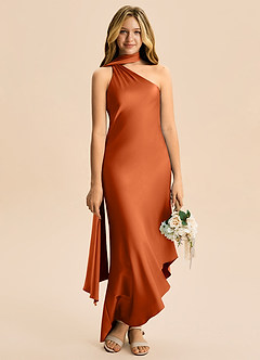 Azazie Briony Junior Etui Plissee Stretch-Satin Kleid Gebranntes Orange image5