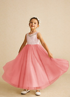 Azazie Tay Flower Girl Dresses Coral A-Line Sequins Tulle Dress image6