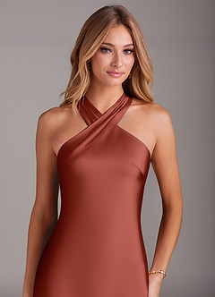 Azazie Doretta Robes de demoiselle d'honneur Robe Sirène en Satin extensible Plissée Terracotta image5