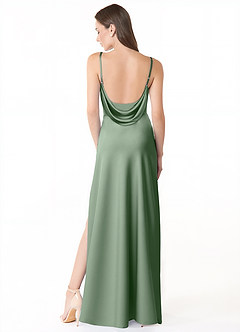 Azazie Alaija Vestidos de damas de honor Vestido de Matcha de Satén Elástico de Corte Sirena con Corte Lateral image4