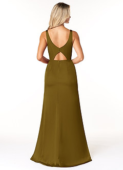 Azazie Jess Final Sale Dusty Blue Sheath V-Neck Stretch Satin Dress image2