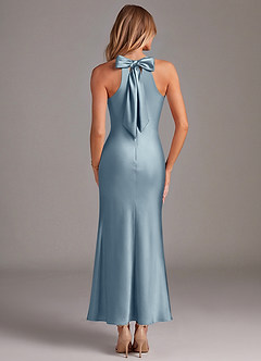 Azazie Doretta 신부 들러리 드레스 인어 주름진 스트레치 새틴 발목 길이 드레스 image6