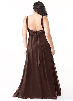 Azazie Aziza Robes de demoiselle d'honneur Robe Trapèze en Mousseline de soie Col V plissé Ganache image8