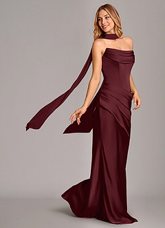 Azazie Pelagia Suknie dla druhen Syrena Gorset Satyna elastyczna Do ziemi Sukienka image1