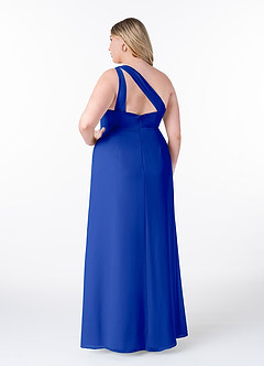 Azazie Maive Bridesmaid Dresses Royal Blue Sheath Pleated Ruffle Chiffon Dress image8