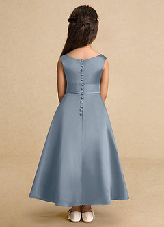 Azazie Lindy Flower Girl Dresses Dusty Blue A-Line Pleated Matte Satin Dress image7