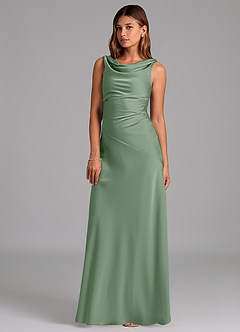 Azazie Nerine Brudtärnklänningar Klä av A-Linje i Stretch Satin Plisserad Matcha image1