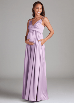 Azazie Emree Maternity Bridesmaid Dresses A-Line Stretch Satin Floor-Length Dress with Pockets image3