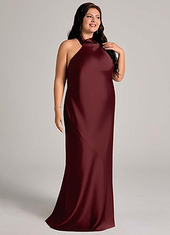 Azazie Velli Bridesmaid Dresses Cabernet Mermaid High Neck Stretch Satin Dress image10