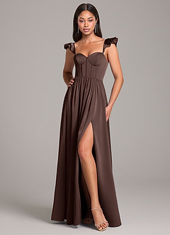 Azazie Denisse Robes de demoiselle d'honneur Robe Trapèze en Satin extensible Rayé Ganache image1