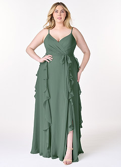 Azazie Peyton Bridesmaid Dresses Eucalyptus A-Line Ruched Chiffon Dress image7