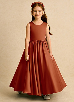 Azazie Nellia vestidos de niña de las flores Vestido de Pimenton de Satin Mate de Corte En A con Lazo image5