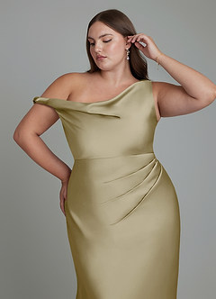 Azazie Emerson Brudtärnklänningar Klänning av Sjöjungfru i Stretch Satin Off the shoulder Mossgrön image12