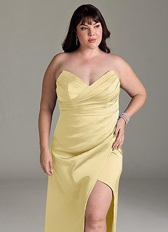 Azazie Yola Bridesmaid Dresses Lemon Sorbet Sheath V-Neck Pleated Stretch Satin Convertible Dress image13