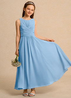 Azazie Ducky Girls Formal Flower Girl Dresses Powder Blue A-Line Pleated Chiffon Dress image1