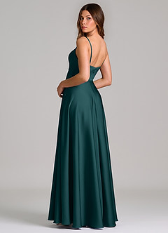 Azazie Amani Bridesmaid Dresses Pine A-Line Pleated Stretch Satin Dress image2