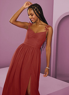 Barbie ♥ Azazie Abiti da Damigella Abito A-Line in Chiffon Plissettato Terracotta image11