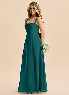 Azazie Bear Junior A-linja Pliseerattu Sifonki Lattian pituus Nuorempi morsiusneito Pukeutua image5