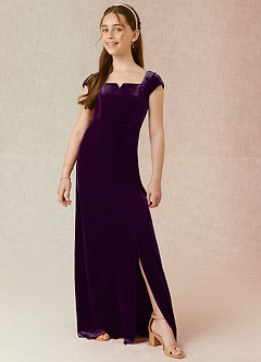 Azazie Gabi Junior Grape A-Line Velvet Dress image3