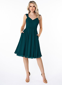 Azazie Angie Bridesmaid Dresses Pine A-Line Corset Chiffon Dress image1