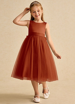 Azazie Winnie Flower Girl Dresses Paprika Ball-Gown Bow Tulle Dress image4
