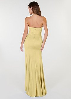 Azazie Yola Bridesmaid Dresses Lemon Sorbet Sheath V-Neck Pleated Stretch Satin Convertible Dress image4