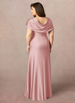 Azazie Branford Mother of the Bride Dresses Powder Pink A-Line Pleated Stretch Satin Dress image10