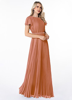Azazie Kara Modest brudtärna klänningar Klänning A-Line Plisserad Golvlängd Chiffong image3