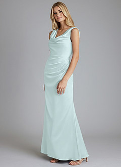 Azazie Tallie Bridesmaid Dresses Sea Glass Mermaid Pleated Stretch Satin Dress image2