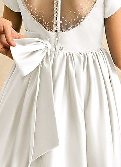 Azazie Toffee Flower Girl Dresses Ivory Ball-Gown Bow Matte Satin Dress image7
