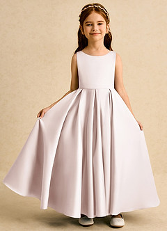 Azazie Pepper Flower Girl Dresses Rose Petal A-Line Pleated Matte Satin Dress image3