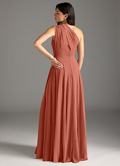 Azazie Charlize Brautjungfernkleider A-Linie One-Shoulder Chiffon Kleid Lehm image2