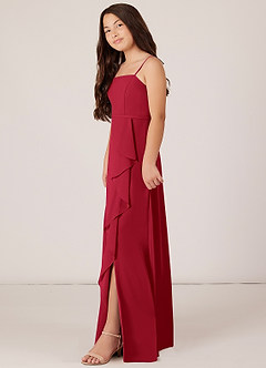 Azazie Kaylee Junior Scarlet A-Line with Belt Chiffon Dress image3