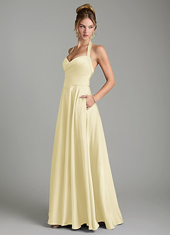 Azazie Tenaya Bridesmaid Dresses Lemon Sorbet A-Line Sweetheart Neckline Stretch Satin Dress image5
