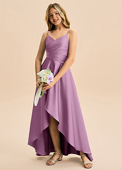 Azazie Eirlys Junior Abito A-Line in Raso Elasticizzato Plissettato Glicine image4