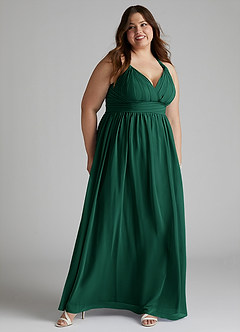 Azazie Ashia Bridesmaid Dresses Emerald A-Line Pleated Chiffon Dress image9