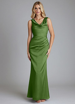 Azazie Tallie Bridesmaid Dresses Basil Mermaid Pleated Stretch Satin Dress image9